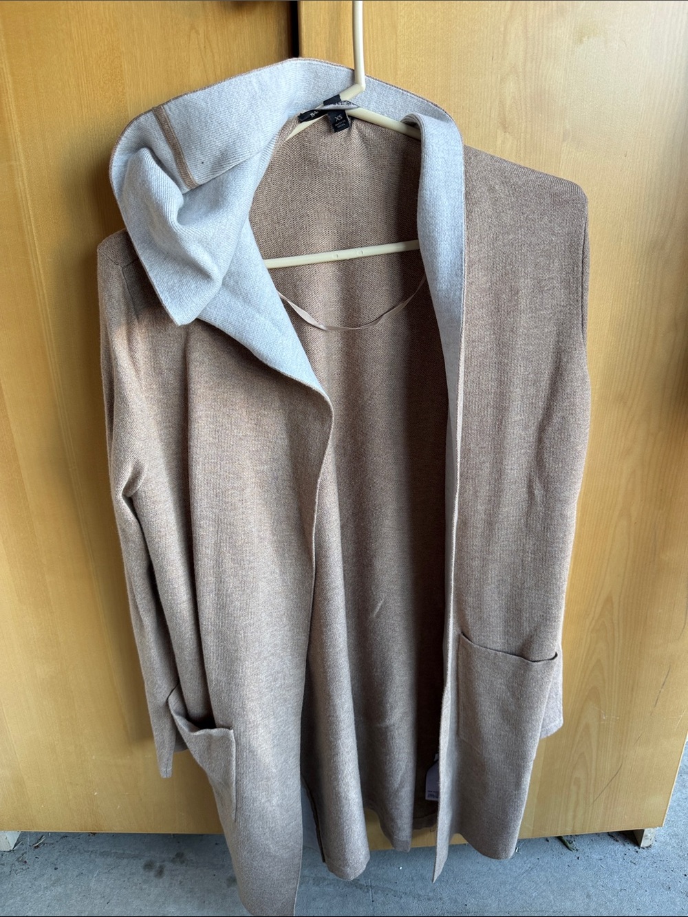 NWOT Banana Republic Two Tone Hooded Open-Front Cardigan in Khaki & Cream